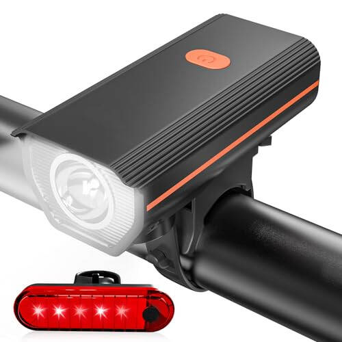 KUNHAK Rechargeable Bike Lights, Ultra Bright Bike Lights for Night Riding, Road Mountain Bike Accessories for Kids Adults - Headlight with Tail Light - 7