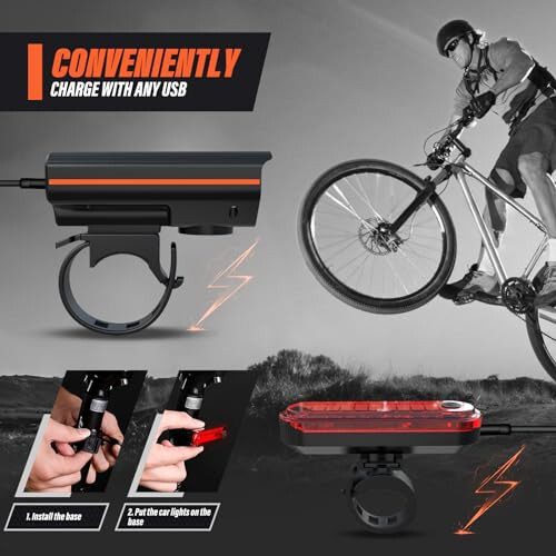 KUNHAK Rechargeable Bike Lights, Ultra Bright Bike Lights for Night Riding, Road Mountain Bike Accessories for Kids Adults - Headlight with Tail Light - 10