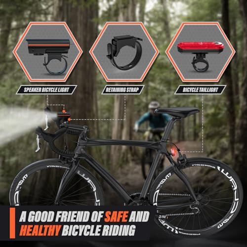 KUNHAK Rechargeable Bike Lights, Ultra Bright Bike Lights for Night Riding, Road Mountain Bike Accessories for Kids Adults - Headlight with Tail Light - 11