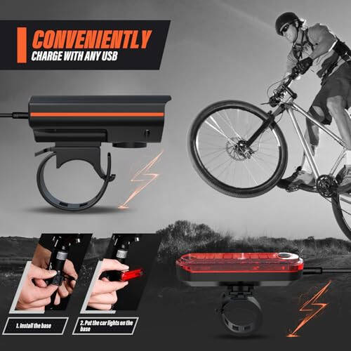 KUNHAK Rechargeable Bike Lights, Ultra Bright Bike Lights for Night Riding, Road Mountain Bike Accessories for Kids Adults - Headlight with Tail Light - 4