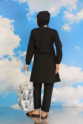 Купальник для женщин с цельным покрытием и брюками с рисунком Черный 31070 - 5