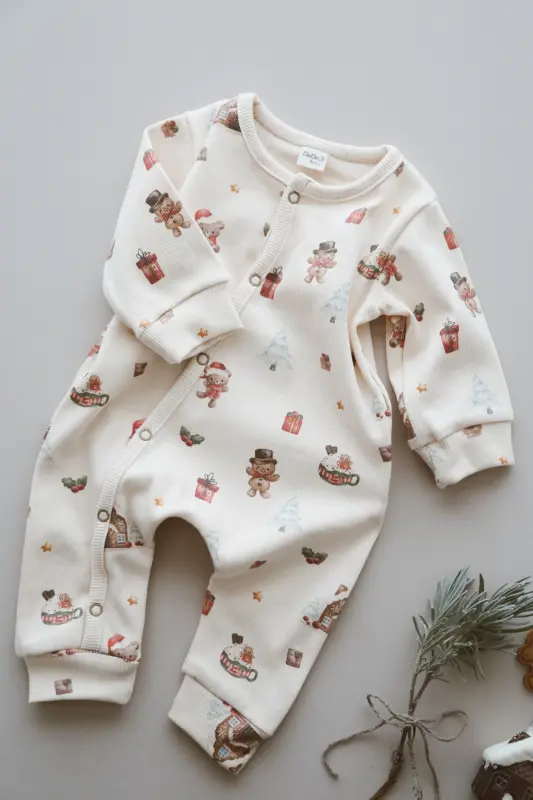 Kurabiye Adam Desenli Organik Kaşkorse Bebek Tulum-Renkli - DODO'S BABY