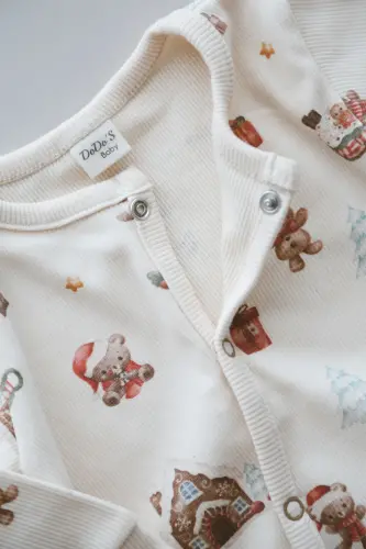 Kurabiye Adam Desenli Organik Kaşkorse Bebek Tulum-Renkli - 5