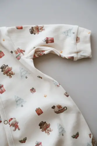 Kurabiye Adam Desenli Organik Kaşkorse Bebek Tulum-Renkli - 6