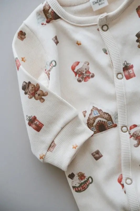 Kurabiye Adam Desenli Organik Kaşkorse Bebek Tulum-Renkli - 7