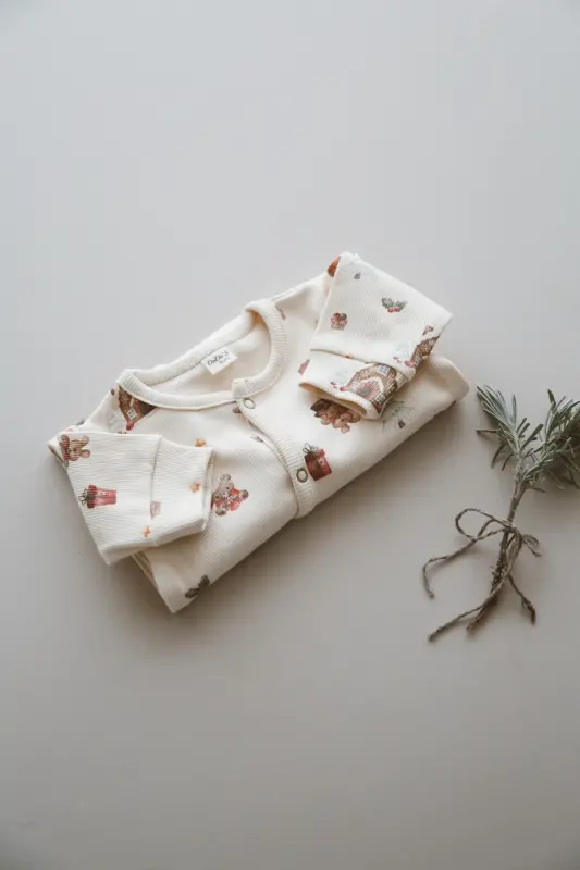 Kurabiye Adam Desenli Organik Kaşkorse Bebek Tulum-Renkli - 8