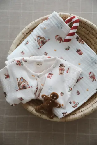 Kurabiye Adam Desenli Organik Kaşkorse Bebek Tulum-Renkli - 3