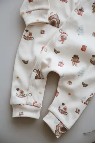 Kurabiye Adam Desenli Organik Kaşkorse Bebek Tulum-Renkli - 4