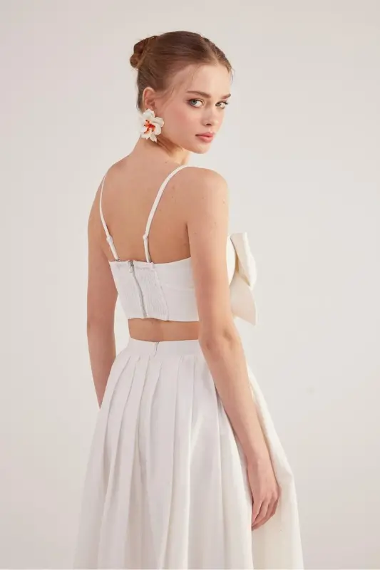 Kurdele Görünümlü Crop Jazmin Bluz Beyaz-Beyaz - 5