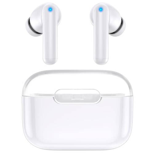 kurdene P3 Wireless Earbuds Bluetooth 5.3 Headphones, Deep Bass Stereo with Microphone Earphones in-Ear, Immersive Premium Sound Ear Buds for iPhone, Android-Clear - 1