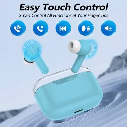 Kurdele P3 Wireless Earbuds Bluetooth Headphones, Deep Bass Stereo with Microphone Earphones in-Ear, Immersive Premium Sound Ear Buds for iPhone, Android - Blue - 4