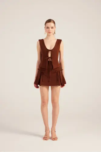 Kurdeleli Baland bel Pilili Mini Elena Short Yubka K - 10