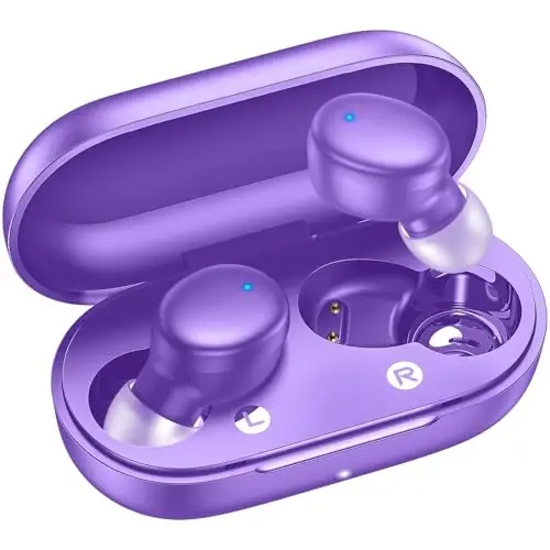 kurdene Wireless Earbuds Bluetooth 5.3 Light Weight in Ear Headphones | Premium Sound Bass Ear buds with Charging Case,Touch Control,Built in Mics Headset,Clear Calls for Sports Workout Purple 