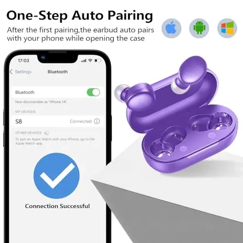 kurdene Wireless Earbuds Bluetooth 5.3 Light Weight in Ear Headphones | Premium Sound Bass Ear buds with Charging Case,Touch Control,Built in Mics Headset,Clear Calls for Sports Workout Purple - 2