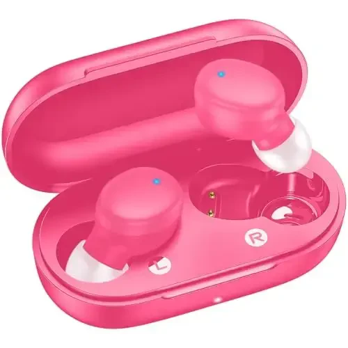 kurdene Wireless Earbuds Bluetooth 5.3 in Ear Buds Light-Weight Headphones,Deep Bass Sound,Built-in Mics Headset,Clear Calls Earphones for Sports Workout Hot Pink 