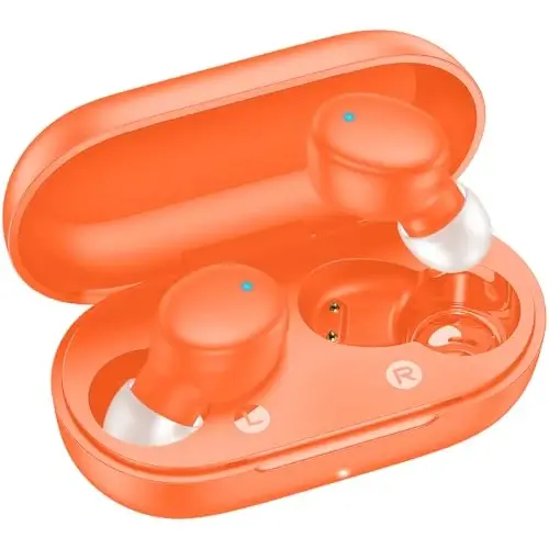 kurdene Wireless Earbuds Bluetooth 5.3 Light Weight in Ear Headphones | Premium Sound Bass Ear buds with Charging Case,Touch Control,Built in Mics Headset,Clear Calls for Sports Workout Orange - 1