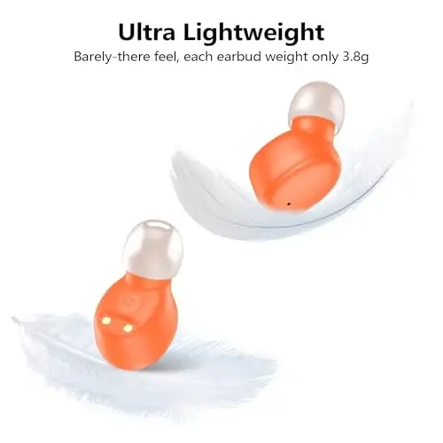 kurdene Wireless Earbuds Bluetooth 5.3 Light Weight in Ear Headphones | Premium Sound Bass Ear buds with Charging Case,Touch Control,Built in Mics Headset,Clear Calls for Sports Workout Orange - 4