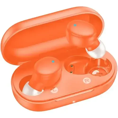 kurdene Wireless Earbuds Bluetooth 5.3 in Ear Buds Light Weight Headphones,Deep Bass Sound,Built in Mics Headset,Clear Calls Earphones for Sports Workout Orange 