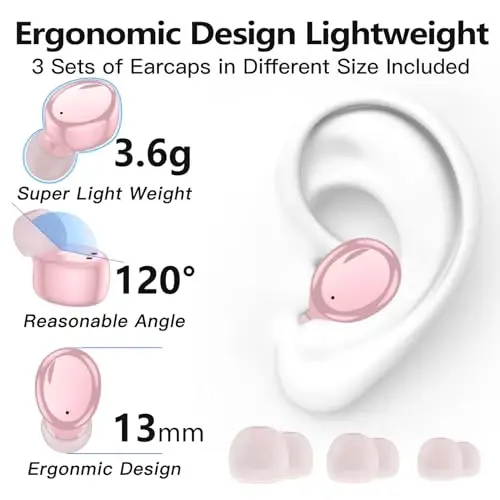 kurdene Wireless Earbuds Bluetooth 5.3 in Ear Buds Light Weight Headphones,Deep Bass Sound,Built in Mics Headset,Clear Calls Earphones for Sports Workout Glossy Bight Pink - 4