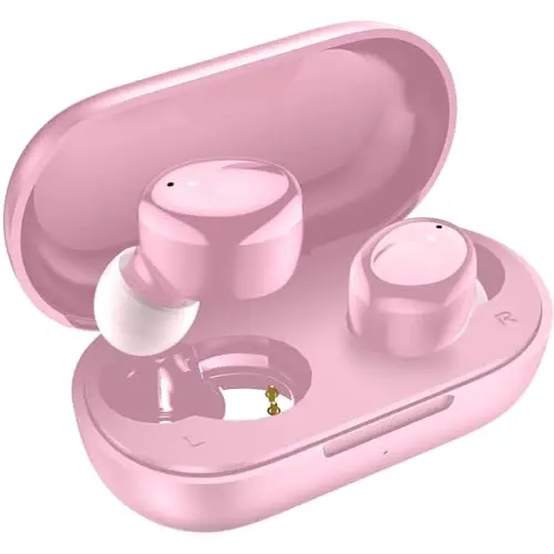 kurdene Wireless Earbuds Bluetooth 5.3 in Ear Buds Light Weight Headphones,Deep Bass Sound,Built in Mics Headset,Clear Calls Earphones for Sports Workout Glossy Bight Pink 