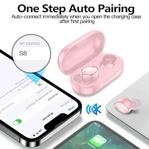 kurdene Wireless Earbuds Bluetooth 5.3 in Ear Buds Light Weight Headphones,Deep Bass Sound,Built in Mics Headset,Clear Calls Earphones for Sports Workout Glossy Bight Pink - 3