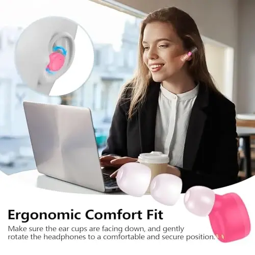 kurdene Kablosuz Kulaklıklar Bluetooth 5.3 Hafif Kulak İçi Kulaklık | Şarj Kutulu Premium Ses Bas Kulaklıkları, Dokunmatik Kontrol, Dahili Mikrofonlu Kulaklık, Spor Antrenmanı İçin Net Aramalar Canlı Pembe - 3