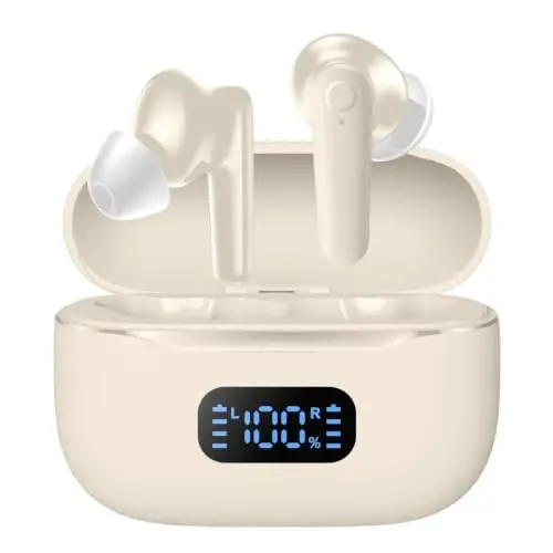 kurdene LED Display Wireless Earbuds Bluetooth 5.4 in Ear Headphones 48H | 48H Playtime,Deep Bass Sound,10mm Clear Calls,Lightweight Headsets Secure Fit for Work,Commute, Gaming, Running ,Skin - 1