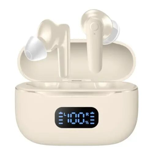 kurdene LED Display Wireless Earbuds Bluetooth 5.4 in Ear Headphones 48H | 48H Playtime,Deep Bass Sound,10mm Clear Calls,Lightweight Headsets Secure Fit for Work,Commute, Gaming, Running ,Skin - kurdene