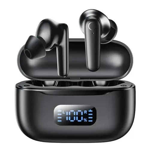 kurdene LED Display Wireless Earbuds Bluetooth 5.4 in Ear Headphones | 48H Playtime,Deep Bass Sound,10mm Clear Calls,Lightweight Headsets Secure Fit for Work, Commute, Gaming, Running Black - 1