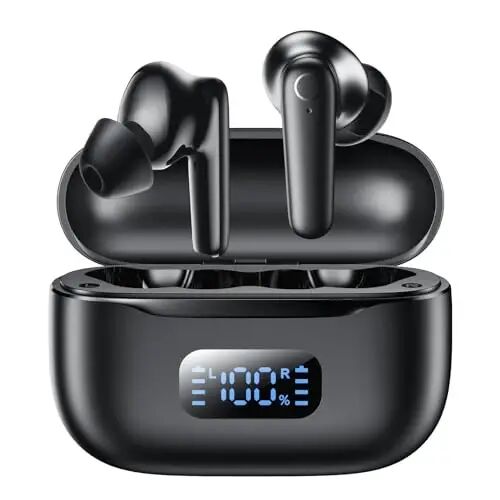 kurdene LED Display Wireless Earbuds Bluetooth 5.4 in Ear Headphones | 48H Playtime,Deep Bass Sound,10mm Clear Calls,Lightweight Headsets Secure Fit for Work, Commute, Gaming, Running Black - kurdene