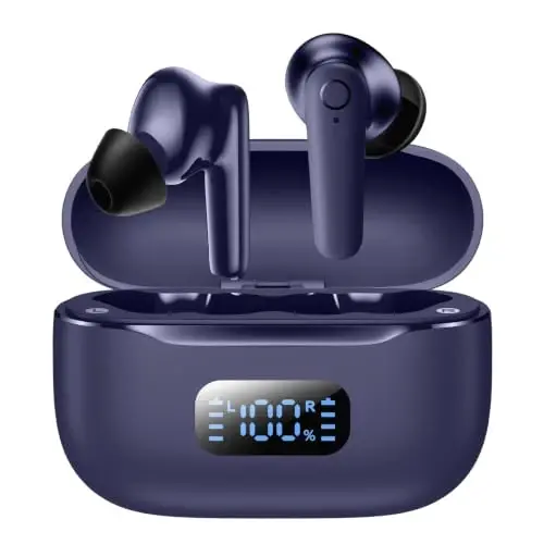 kurdene LED Display Wireless Earbuds Bluetooth 5.4 in Ear Headphones | 48H Playtime,Deep Bass Sound,10mm Clear Calls,Lightweight Headsets Secure Fit for Work, Commute, Gaming, Running,Blue - 1