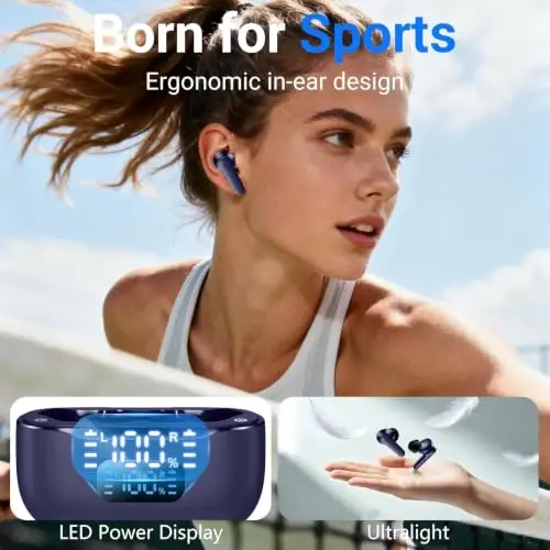 kurdene LED Display Wireless Earbuds Bluetooth 5.4 in Ear Headphones | 48H Playtime,Deep Bass Sound,10mm Clear Calls,Lightweight Headsets Secure Fit for Work, Commute, Gaming, Running,Blue - kurdene (1)