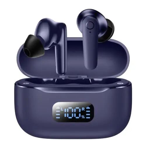 kurdene LED Display Wireless Earbuds Bluetooth 5.4 in Ear Headphones | 48H Playtime,Deep Bass Sound,10mm Clear Calls,Lightweight Headsets Secure Fit for Work, Commute, Gaming, Running,Blue - kurdene
