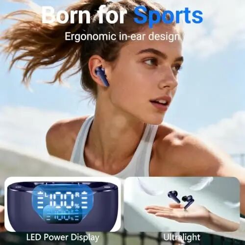 kurdene LED Display Wireless Earbuds Bluetooth 5.4 in Ear Headphones | 48H Playtime,Deep Bass Sound,10mm Clear Calls,Lightweight Headsets Secure Fit for Work, Commute, Gaming, Running,Blue - kurdene (1)