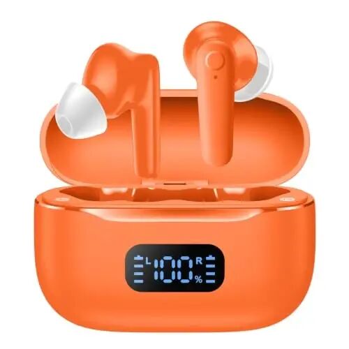 kurdene LED Display Wireless Earbuds Bluetooth 5.4 in Ear Headphones | 48H Playtime,Deep Bass Sound,10mm Clear Calls,Lightweight Headsets Secure Fit for Work, Commute, Gaming, Running,Orange - kurdene