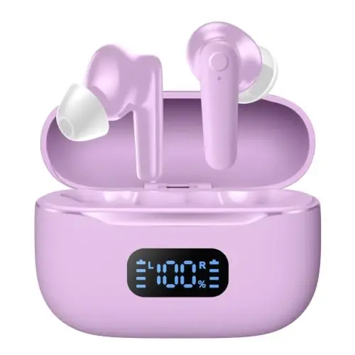 kurdene LED Display Wireless Earbuds Bluetooth 5.4 in Ear Headphones | 48H Playtime,Deep Bass Sound,10mm Clear Calls,Lightweight Headsets Secure Fit for Work, Commute, Gaming, Running,Purple - 1