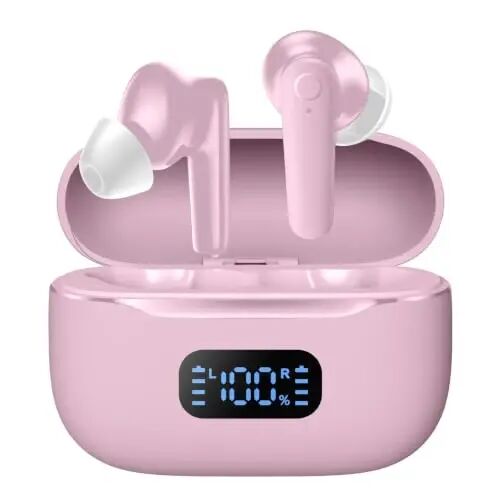 kurdene LED Display Wireless Earbuds Bluetooth 5.4 in Ear Headphones 48Hrs | 48H Playtime,Deep Bass Sound,10mm Clear Calls,Lightweight Headsets Secure Fit for Work, Commute, Gaming, Running,Cherry Pink - kurdene