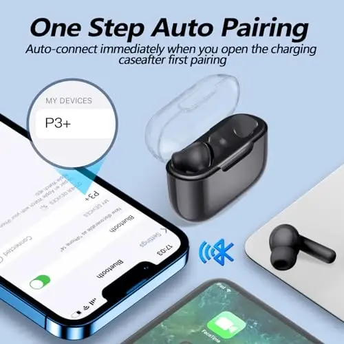 kurdene P3 Wireless Earbuds Bluetooth 5.3 Headphones, Deep Bass Stereo with Microphone Earphones in-Ear, Immersive Premium Sound Ear Buds for iPhone, Android-Black - 2