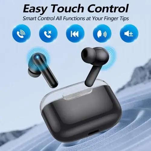 kurdene P3 Wireless Earbuds Bluetooth 5.3 Headphones, Deep Bass Stereo with Microphone Earphones in-Ear, Immersive Premium Sound Ear Buds for iPhone, Android-Black - 3