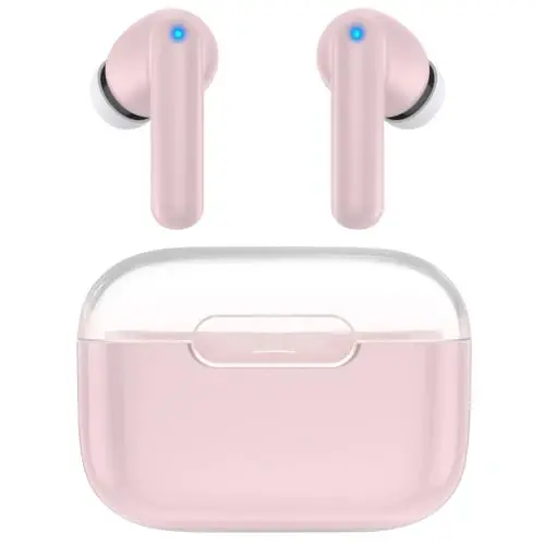 Kurdene P3 Simsiz Quloqchinlar Bluetooth 5.3, Chuqur Bass Stereo Mikrofonli Quloq ichki Quloqchinlar, iPhone, Android uchun So'nggi Premium Ovozli Quloqchinlar - Pushti - 5