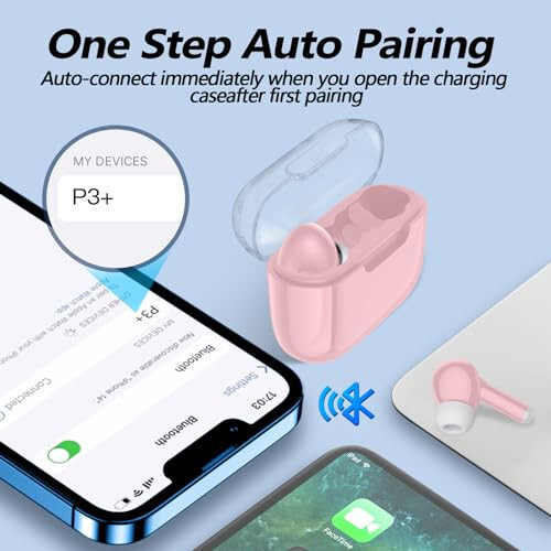 Kurdene P3 Simsiz Quloqchinlar Bluetooth 5.3, Chuqur Bass Stereo Mikrofonli Quloq ichki Quloqchinlar, iPhone, Android uchun So'nggi Premium Ovozli Quloqchinlar - Pushti - 10