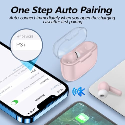 Kurdene P3 Simsiz Quloqchinlar Bluetooth 5.3, Chuqur Bass Stereo Mikrofonli Quloq ichki Quloqchinlar, iPhone, Android uchun So'nggi Premium Ovozli Quloqchinlar - Pushti - 3