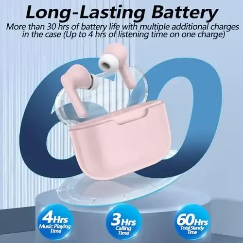 Kurdene P3 Simsiz Quloqchinlar Bluetooth 5.3, Chuqur Bass Stereo Mikrofonli Quloq ichki Quloqchinlar, iPhone, Android uchun So'nggi Premium Ovozli Quloqchinlar - Pushti - 1