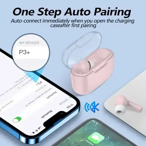 Kurdene P3 Simsiz Quloqchinlar Bluetooth 5.3, Chuqur Bass Stereo Mikrofonli Quloq ichki Quloqchinlar, iPhone, Android uchun So'nggi Premium Ovozli Quloqchinlar - Pushti - 2