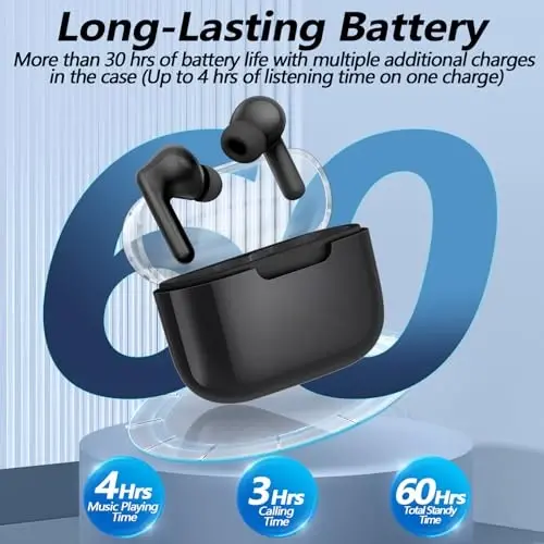 Kurdene P3 Simsiz Quloqchinlar Bluetooth 5.3, Chuqur Bass Stereo Mikrofonli Quloq ichki Quloqchinlar, iPhone va Android uchun Sho'ng'in Premium Ovozli Quloqchinlar - Qora - 1