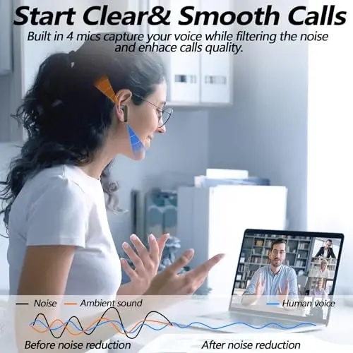 Kurdene P3 Simsiz Quloqchinlar Bluetooth 5.3, Chuqur Bass Stereo Mikrofonli Quloq ichki Quloqchinlar, iPhone va Android uchun Sho'ng'in Premium Ovozli Quloqchinlar - Qora - 4