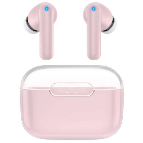 Kurdene P3 Wireless Earbuds Bluetooth 5.3 Headphones, Deep Bass Stereo with Microphone Earphones in-Ear, Immersive Premium Sound Ear Buds for iPhone, Android-Pink - 1