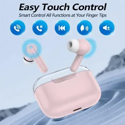 Kurdene P3 Wireless Earbuds Bluetooth 5.3 Headphones, Deep Bass Stereo with Microphone Earphones in-Ear, Immersive Premium Sound Ear Buds for iPhone, Android-Pink - 3