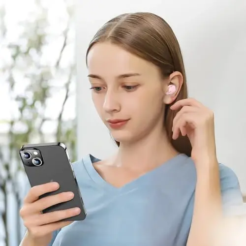 kurdene Simsiz Quloqchinlar Bluetooth 5.3 Quloq Ichidagi Yengil Vaznli Eshitish vositalari, Chuqur Bassli Ovoz, O'rnatilgan Mikrofonli Garnitura, Sport Mashg'ulotlari uchun Toza Qo'ng'iroqlar Eshitish vositasi Yaltiroq Yorqin Pushti - 6