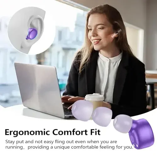 kurdene Simsiz Quloqchinlar Bluetooth 5.3 Quloq ichidagi yengil vaznli naushniklar, chuqur basli ovoz, o'rnatilgan mikrofonli гарнитура, sport mashg'ulotlari uchun aniq qo'ng'iroqli quloqchinlar binafsha - 3